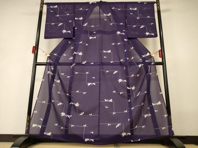 平和屋着物＊夏物 小紋 絽 花鳥文 洗える着物 AABH3224jd
