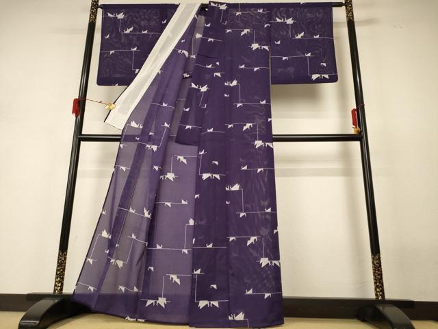 平和屋着物＊夏物 小紋 絽 花鳥文 洗える着物 AABH3224jd