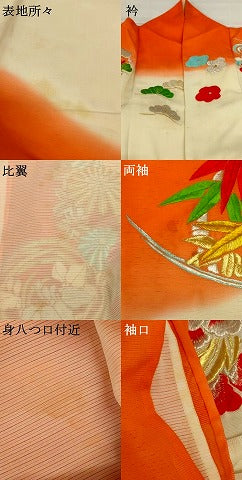 平和屋着物＊夏物 振袖 絽 刺繍 流水草花文 洗える着物 AABH3225jd