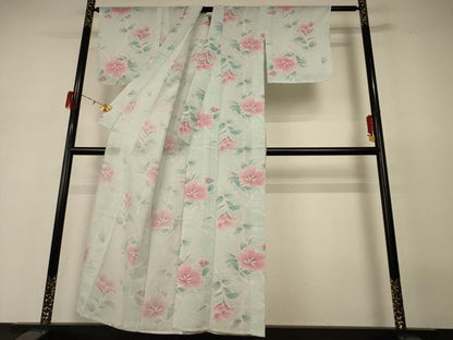 平和屋着物＊夏物 小紋 紗 草花文 洗える着物 AABH3227jd