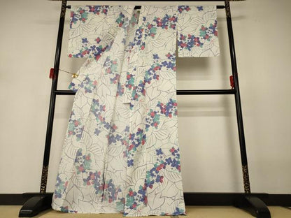 平和屋着物∴夏物 浴衣 草花文 洗える着物 逸品 AABH3229jd