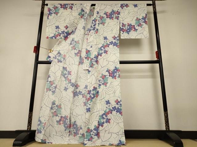 平和屋着物∴夏物 浴衣 草花文 洗える着物 逸品 AABH3229jd