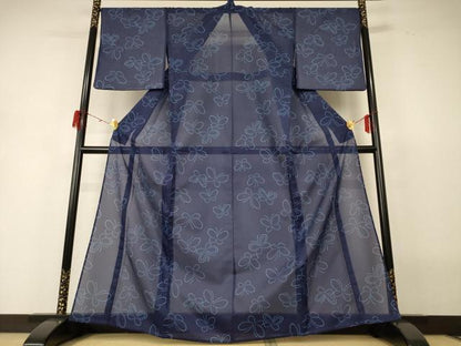 平和屋着物＊夏物 小紋 絽 舞蝶文 洗える着物 AABH3232jd