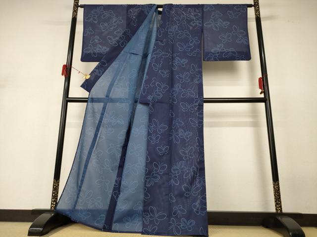 平和屋着物＊夏物 小紋 絽 舞蝶文 洗える着物 AABH3232jd