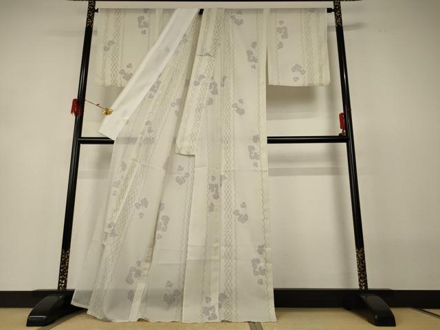 平和屋着物＊夏物 小紋 絽 蔦の葉文 洗える着物 AABH3243jd