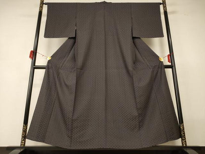 平和屋着物▽お召　単衣　市松文様　黒橡色　正絹　逸品　未使用　AABH3251jd
