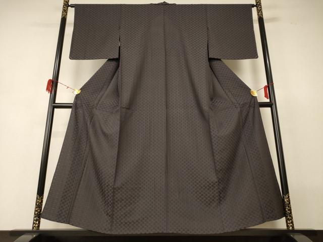 平和屋着物▽お召　単衣　市松文様　黒橡色　正絹　逸品　未使用　AABH3251jd