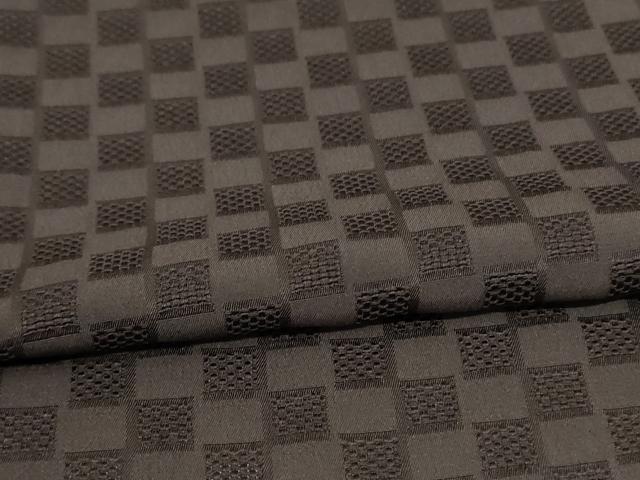 平和屋着物▽お召　単衣　市松文様　黒橡色　正絹　逸品　未使用　AABH3251jd
