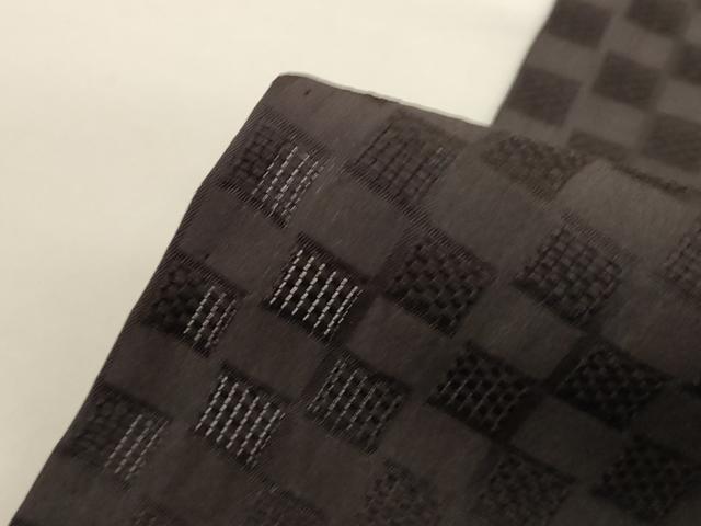 平和屋着物▽お召　単衣　市松文様　黒橡色　正絹　逸品　未使用　AABH3251jd