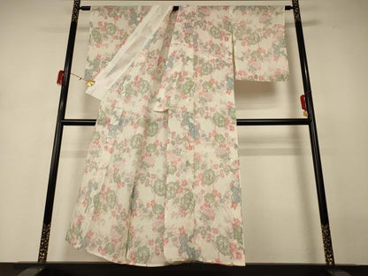 平和屋着物＊夏物 小紋 ちぢみ織 草花文 AABH3253jd