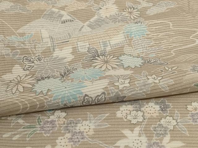 平和屋着物＊夏物 小紋 絽 風景草花文 三越扱い さんび謹製 洗える着物 AABH3254jd