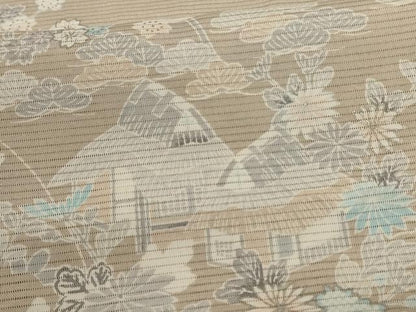 平和屋着物＊夏物 小紋 絽 風景草花文 三越扱い さんび謹製 洗える着物 AABH3254jd