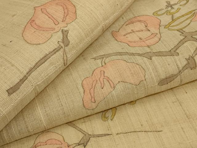 平和屋着物＊夏物　生紬　枝花文　正絹　逸品　AABH3259jd