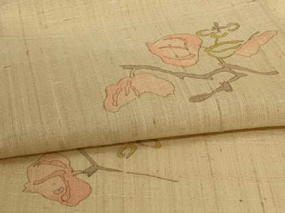 平和屋着物＊夏物　生紬　枝花文　正絹　逸品　AABH3259jd