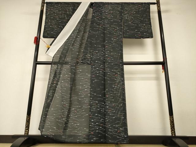 平和屋着物＊夏物 小紋 絽 舞葉文 洗える着物 AABH3260jd
