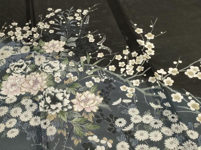 平和屋着物＊夏物 訪問着 絽 草花文 洗える着物 AABH3262jd