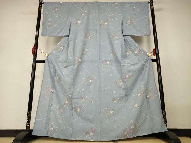 平和屋着物＊夏物 小紋 紗 草花文 洗える着物 AABH3263jd