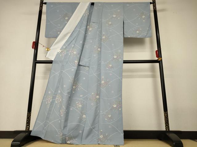 平和屋着物＊夏物 小紋 紗 草花文 洗える着物 AABH3263jd