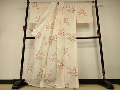 平和屋着物＊夏物　小紋　絽　草花文　洗える着物　未使用　AABH3267jd