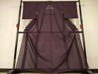 平和屋着物＊夏物　色無地　笹文紗　黒鳶色　正絹　逸品　AABH3269jd