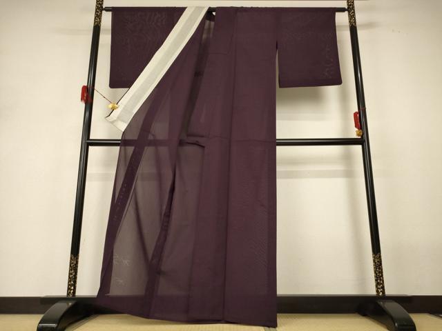 平和屋着物＊夏物　色無地　笹文紗　黒鳶色　正絹　逸品　AABH3269jd