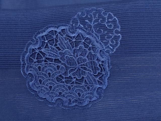 平和屋着物＊夏物 無地絵羽訪問着 絽 刺繍 雪輪花文 紺色 正絹 逸品 AABH3271jd