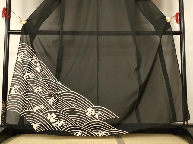 平和屋着物＊夏物 黒留袖 絽 若林 立波花文 洗える着物 AABH3272jd