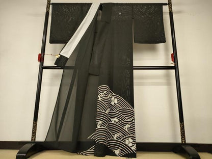 平和屋着物＊夏物 黒留袖 絽 若林 立波花文 洗える着物 AABH3272jd