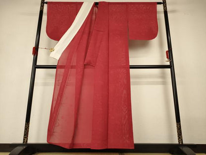 平和屋着物＊夏物 色無地 絽 流水花文紗 紅海老茶色 正絹 逸品 AABH3273jd