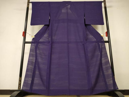 平和屋着物＊夏物 色無地 霞文絽 深紫色 反端付き 正絹 逸品 AABH3275jd