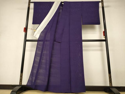 平和屋着物＊夏物 色無地 霞文絽 深紫色 反端付き 正絹 逸品 AABH3275jd