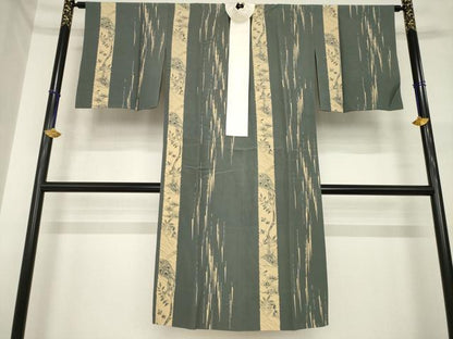 平和屋着物●長襦袢　無双仕立て　型染め　草花間道　正絹　逸品　AABH3286ck