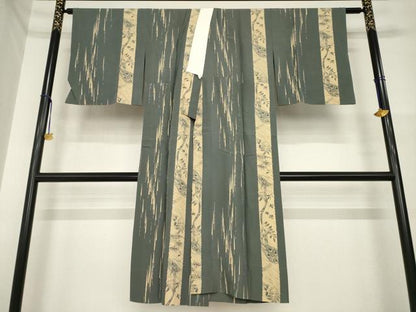 平和屋着物●長襦袢　無双仕立て　型染め　草花間道　正絹　逸品　AABH3286ck