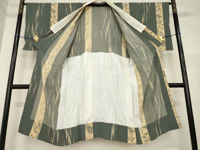 平和屋着物●長襦袢　無双仕立て　型染め　草花間道　正絹　逸品　AABH3286ck