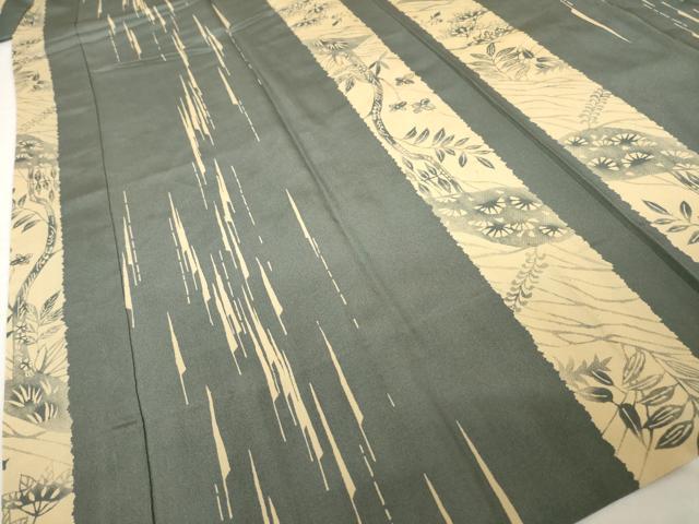平和屋着物●長襦袢　無双仕立て　型染め　草花間道　正絹　逸品　AABH3286ck