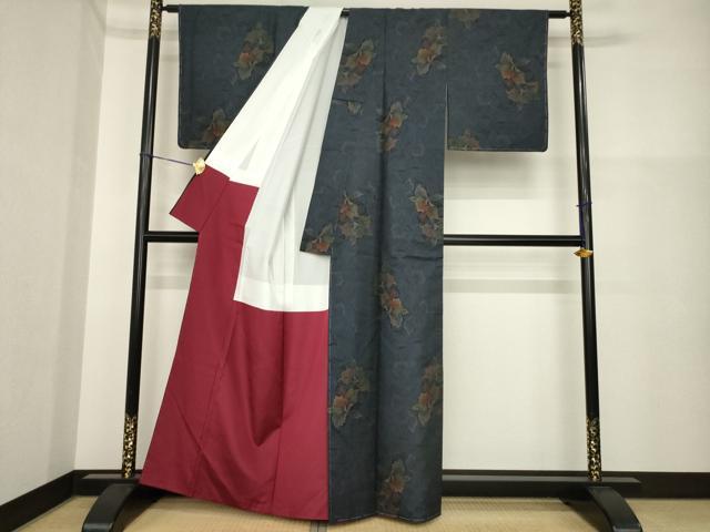 平和屋着物●本場大島紬　カタス7マルキ　舞花文　久野織物謹製　証紙付き　正絹　逸品　AABH3290ck
