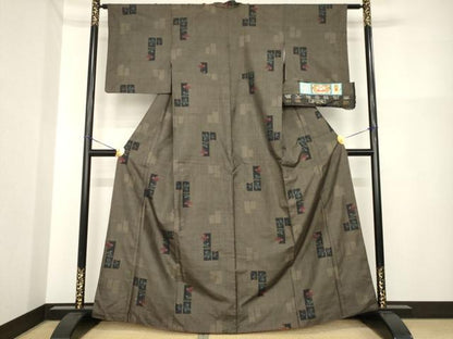 平和屋着物●本場大島紬　薔薇　一元絣　証紙付き　正絹　逸品　AABH3291ck