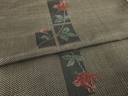 平和屋着物●本場大島紬　薔薇　一元絣　証紙付き　正絹　逸品　AABH3291ck
