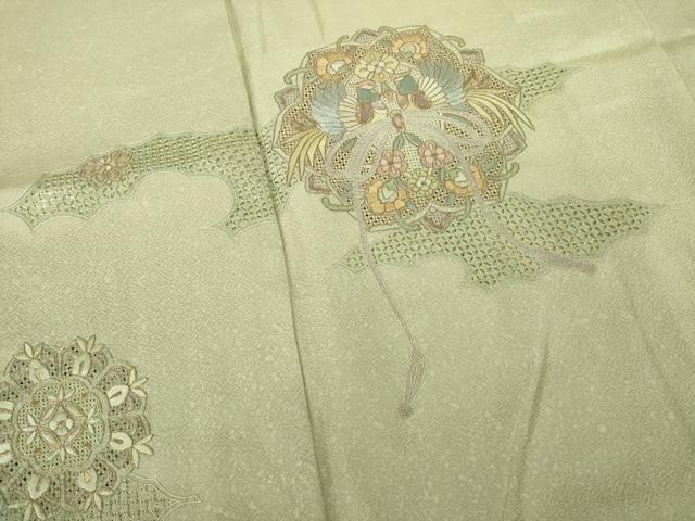 平和屋着物●訪問着　長襦袢(袷)セット　中国三大刺繍　スワトウ刺繍　汕頭刺繍　向かい鳳凰花文　さが美扱い　正絹　逸品　AABH3293ck