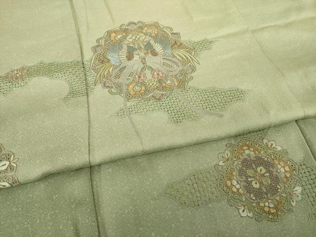 平和屋着物●訪問着　長襦袢(袷)セット　中国三大刺繍　スワトウ刺繍　汕頭刺繍　向かい鳳凰花文　さが美扱い　正絹　逸品　AABH3293ck