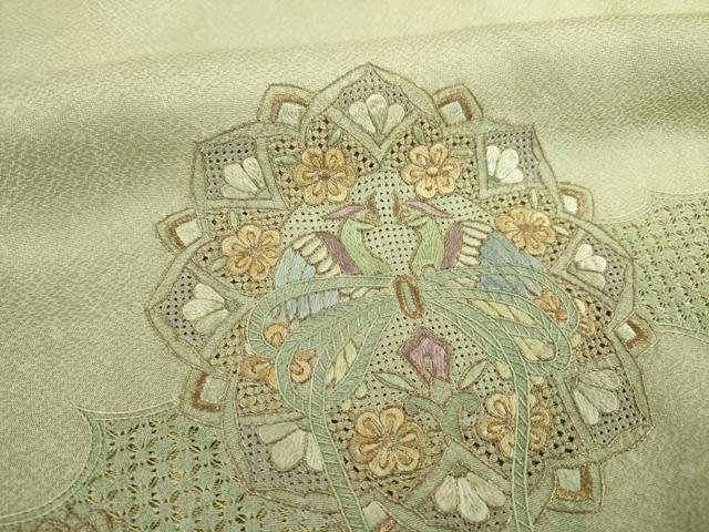 平和屋着物●訪問着　長襦袢(袷)セット　中国三大刺繍　スワトウ刺繍　汕頭刺繍　向かい鳳凰花文　さが美扱い　正絹　逸品　AABH3293ck