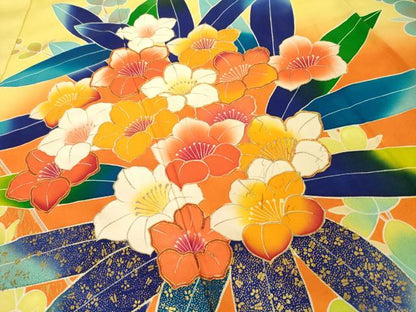 平和屋着物●豪華振袖・長襦袢(無双仕立て)セット　駒刺繍　草花文　暈し染め　金彩　正絹　逸品　AABH3294ck