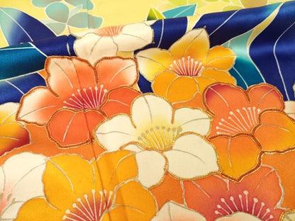 平和屋着物●豪華振袖・長襦袢(無双仕立て)セット　駒刺繍　草花文　暈し染め　金彩　正絹　逸品　AABH3294ck