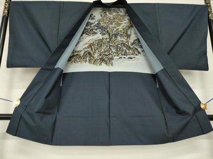 平和屋着物●男性　本場大島紬　アンサンブル　長襦袢(袷)セット　亀甲絣　正絹　逸品　AABH3296ck