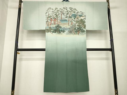 平和屋着物●男性　本場大島紬　アンサンブル　長襦袢(袷)セット　亀甲絣　正絹　逸品　AABH3296ck