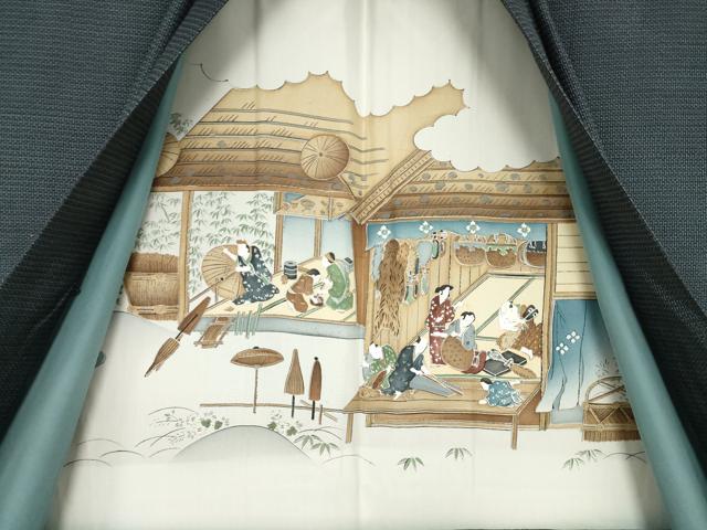 平和屋着物●男性　本場大島紬　アンサンブル　長襦袢(袷)セット　100亀甲　総詰め　正絹　逸品　AABH3299ck