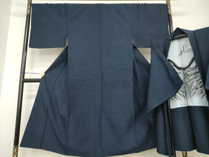 平和屋着物●男性　結城紬　アンサンブル　杢　青褐色　正絹　逸品　AABH3300ck