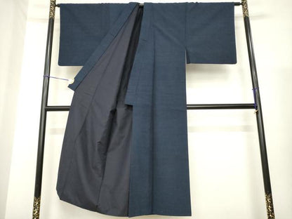 平和屋着物●男性　結城紬　アンサンブル　杢　青褐色　正絹　逸品　AABH3300ck