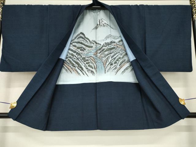 平和屋着物●男性　結城紬　アンサンブル　杢　青褐色　正絹　逸品　AABH3300ck