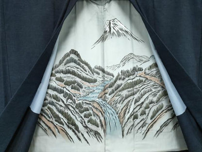 平和屋着物●男性　結城紬　アンサンブル　杢　青褐色　正絹　逸品　AABH3300ck
